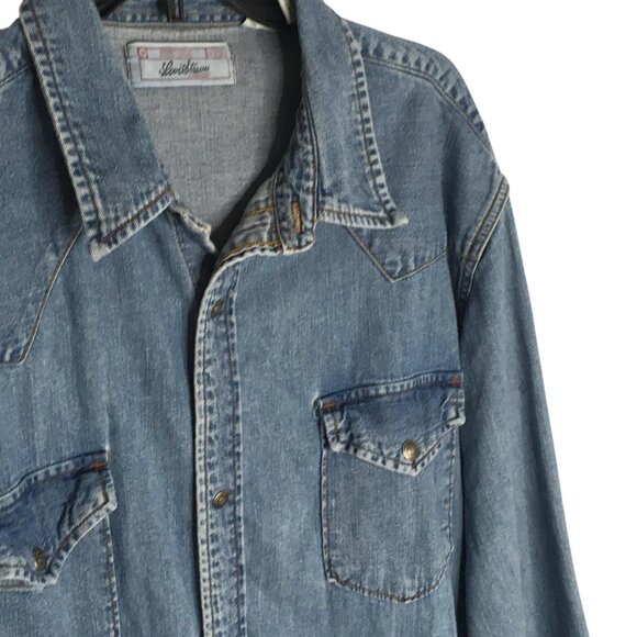 Levi Strauss Signature Denim Shirt Mens XL Blue Western Snap Front Pockets - Picture 13 of 16